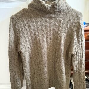 Garnet Hill Taupe Cable Knit Turtleneck Sweater